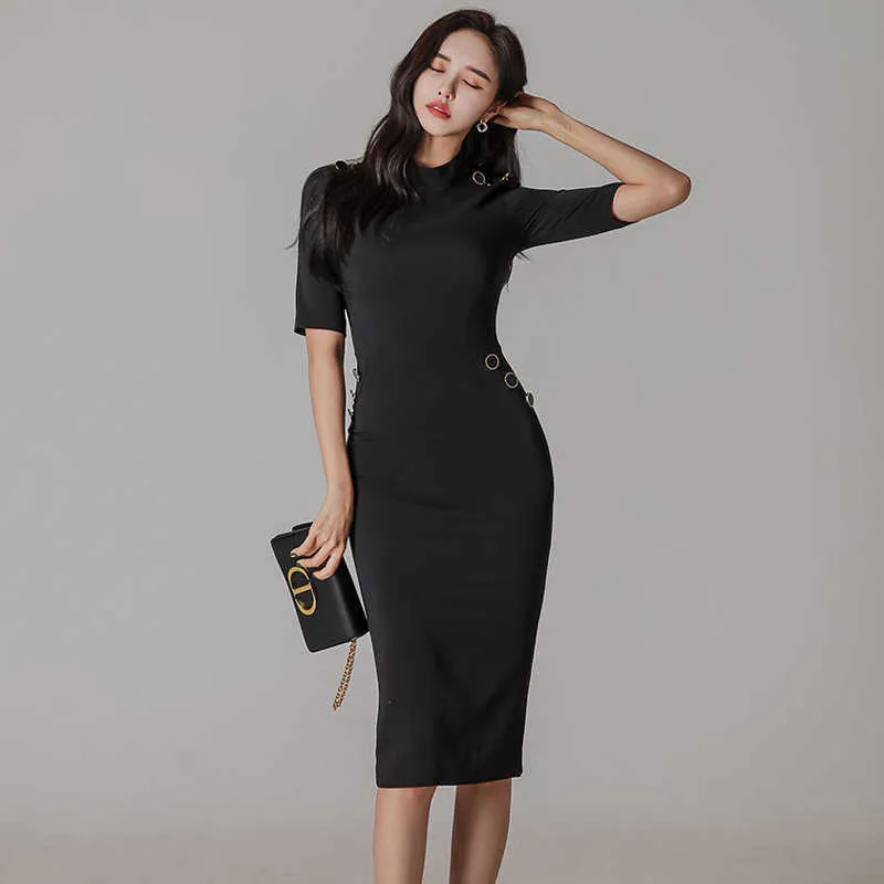 Elegant Pure Color Bodycon Pencil Dress with control button for Women - Perfect for Office, Business and Formal Events (210529)