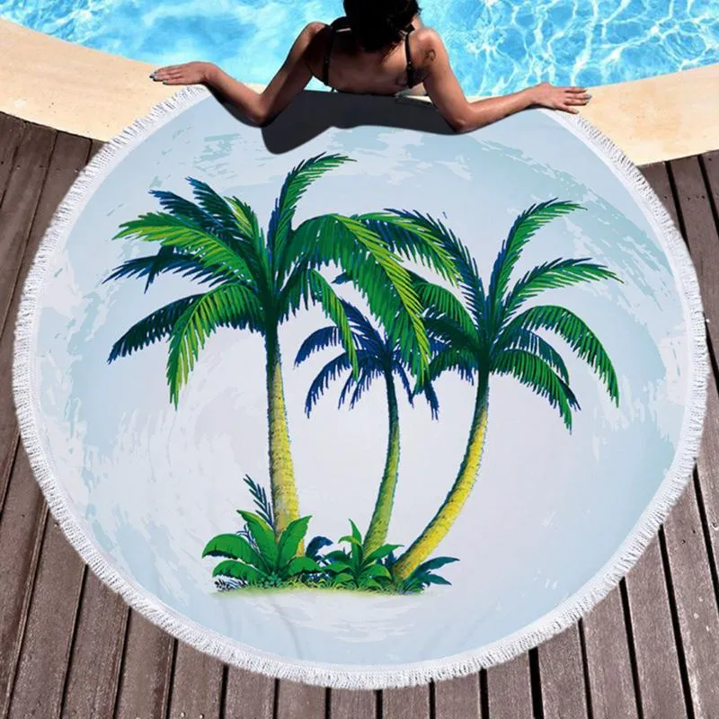 Tassel Beach Towel Coconut Tree Printed Tapestry Polyester Beach Blankets Tassel Women Shawl Yoga Mat Picnic Rugs 10 Designs DSL-YW2537