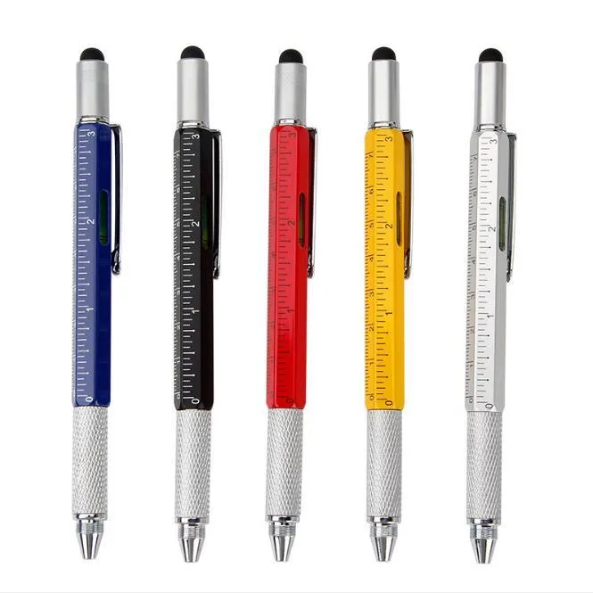 Wielofunkcyjny śrubokręt Gradienter Ruler 1.0mm Piłek Długopisy Sześć W One Touch Darmowe Pisanie Dostarniające Biuro Szkoła