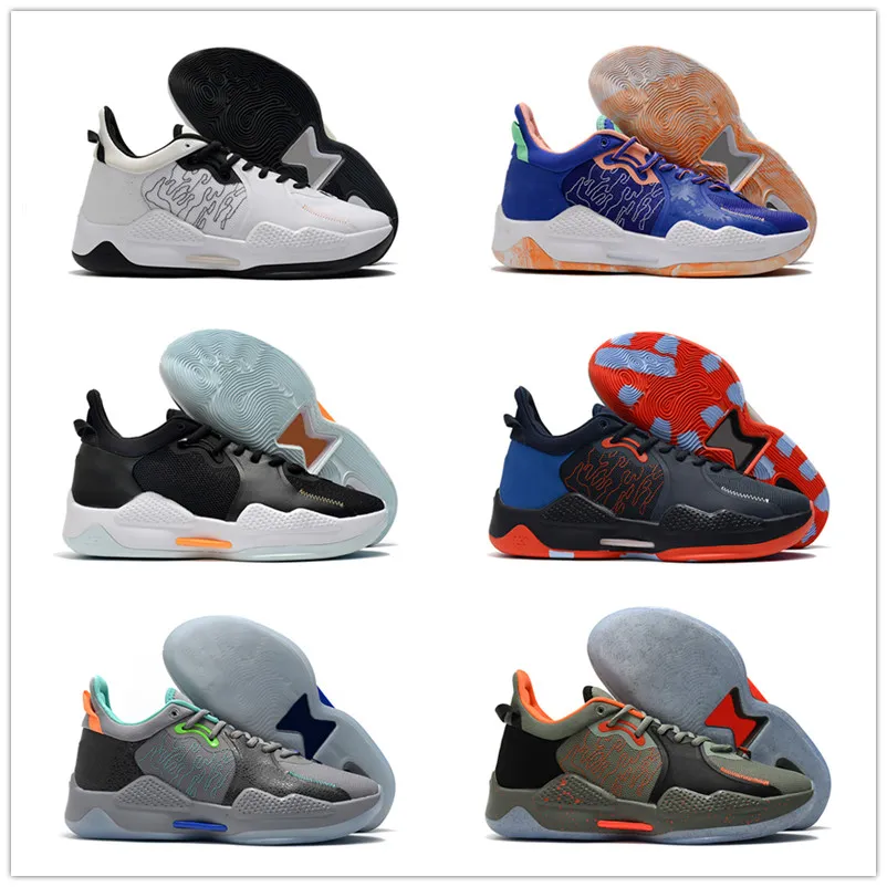 Paul 5 Black White Men Basketball Shoes PG 5s OKC Home Grey Army