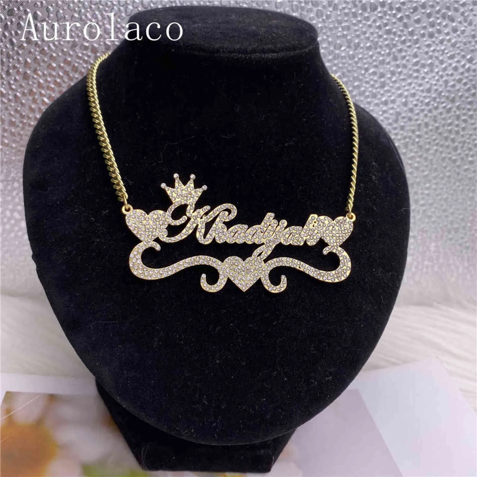 AurolaCo Custom Name Necklace With Diamond Custom Bling Name