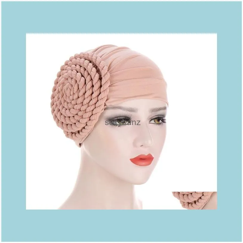 Beanie/Skl Hats, Scarves & Gloves Fashion Aessories Headwrap Turban Hats Women Solid Braid Ruffle Silky Caps Bandanas Headscarf Chemo Beanie