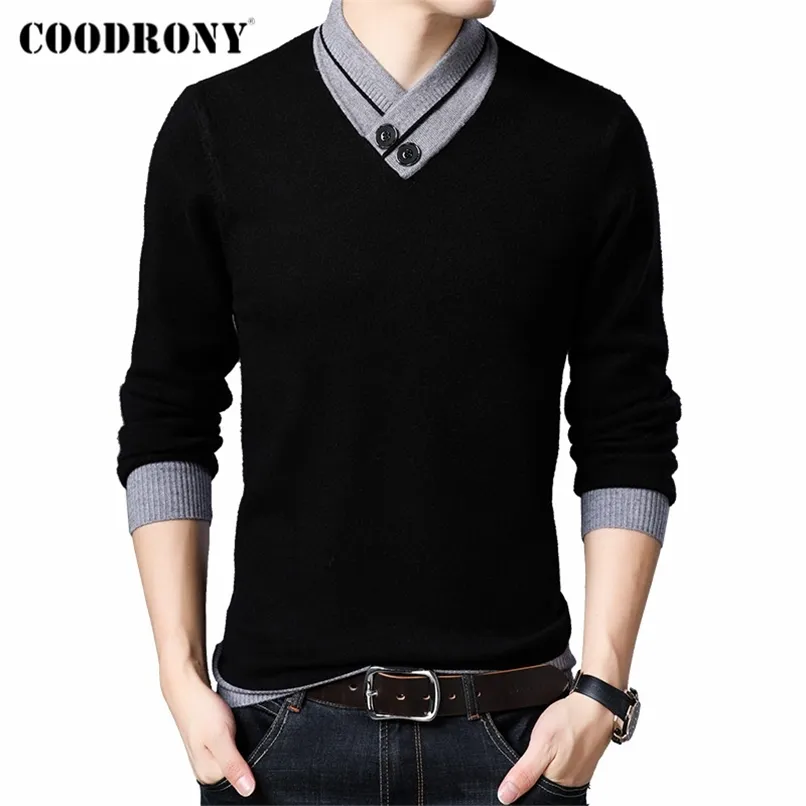 COODRONY Men Clothing Autumn Winter Arrival Fashion Casual Soft Knitwear Thick Warm Button Turtleneck Sweater Pullover C2002 211221