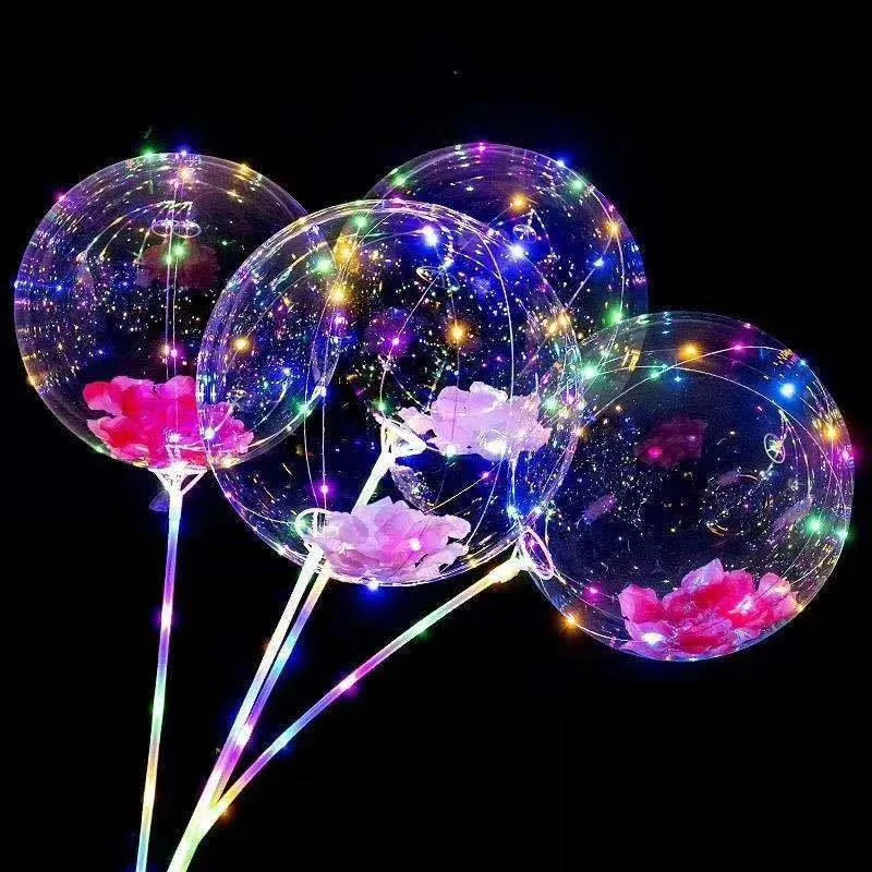 Bricolage LED nouveauté éclairage ballons Bobo avec Bouquet de roses mariage boule lumineuse transparente ensemble lueur bulle ballon chaîne lumières