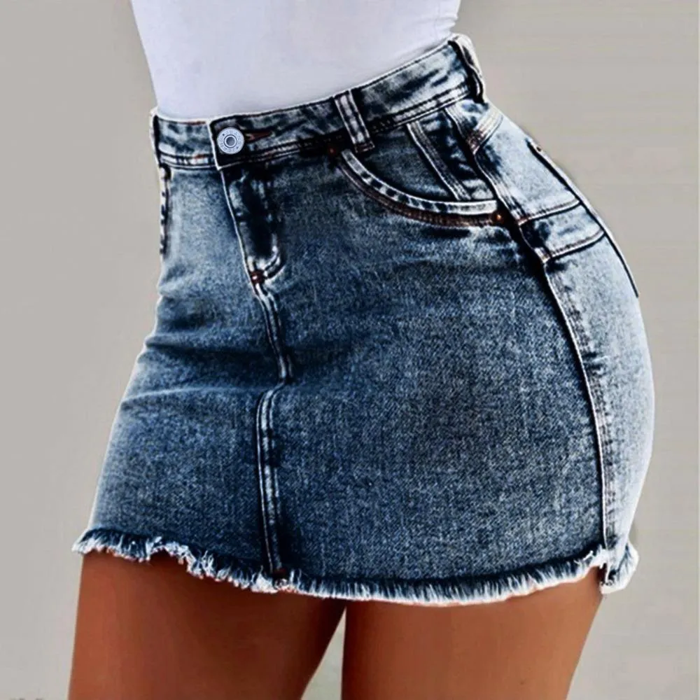 Nieuwe vrouwen zomer korte jeans denim vrouwelijke zakken wassen pen denim mini sexy club slim rok x0428