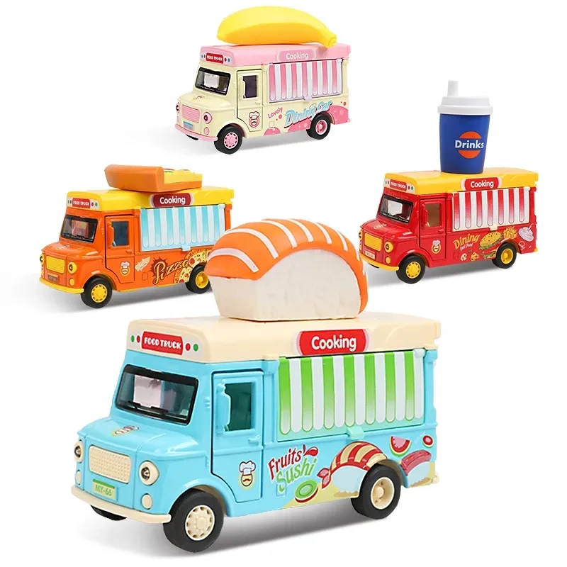 Trek Auto Food Truck Voertuig Speelgoed met Muziek Licht Ijs Burger Bus Model Kinderen Educationl Toys Geschenkdoos