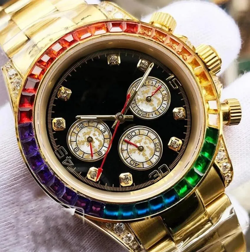 2021 Sapphire Crystal Rose Gold Watch Luxo Automático Mecânico 116599 Rainbow Diamond Bezel Mens Relógios Moda Relógios de Pulso26236H