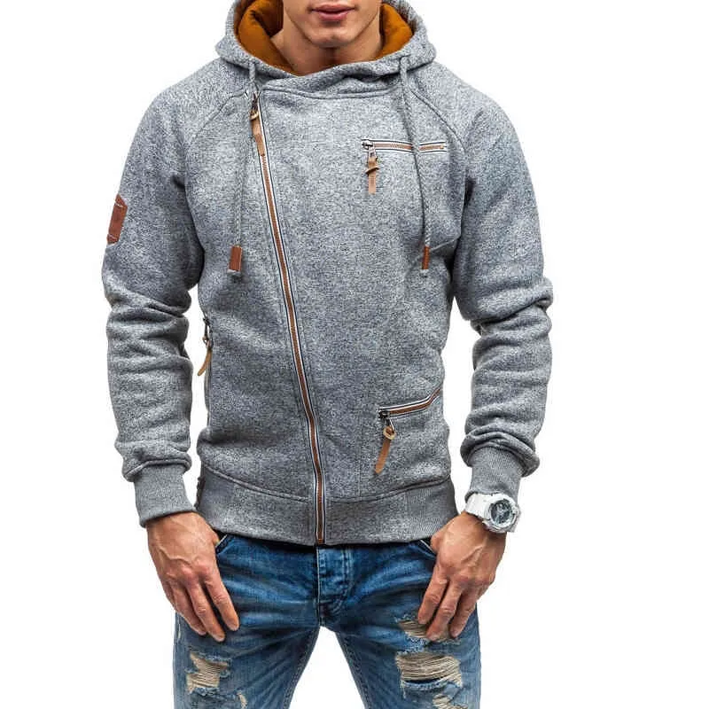 Herre Efterårs Vinter Jakke Slim Fit Stående Krave Lynlås Jakke Mænd Solid Tykk Varm Jakke Mænd Vintage Hoodie Mænd 210515