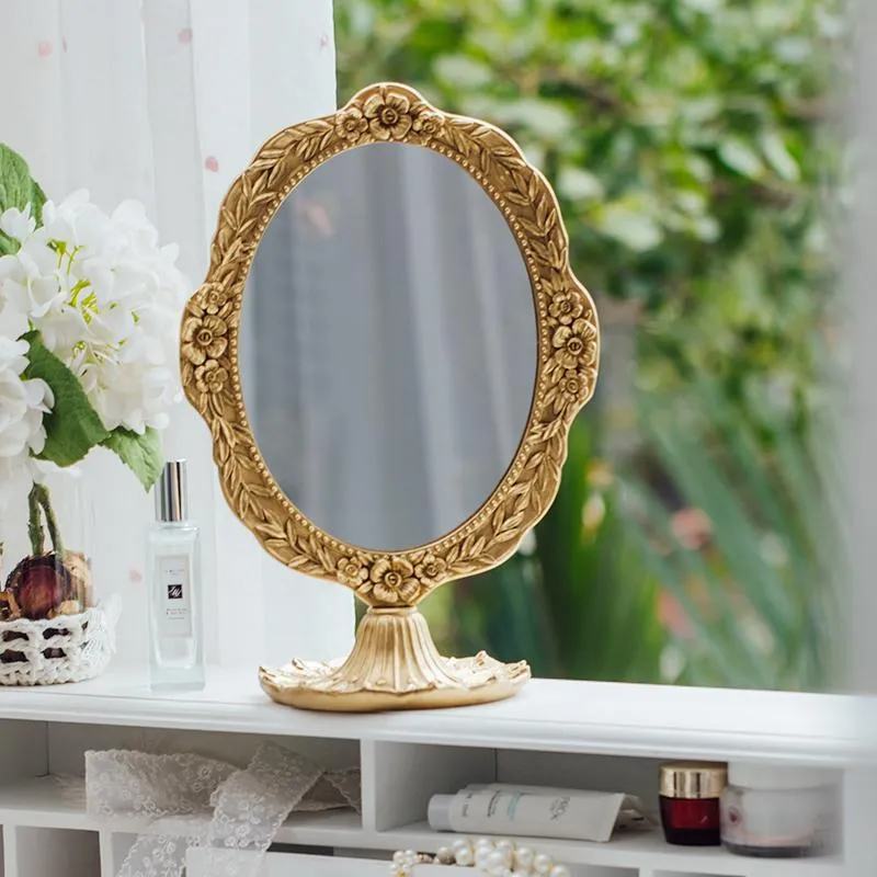 Gold Vanity Mirrors Frame Gold Vanity Mirror Office Desk Handheld Vintge  Small Bulk Aestetic Round Shower Living Room Resin Wanddeko Home Design  ZJ50 From Bianqueli, $83.62