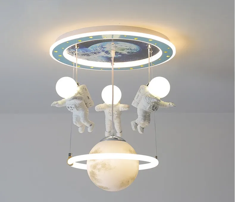 Creative led children's room chandelier wandering Earth Moon lamp cartoon boy astronaut bedroom