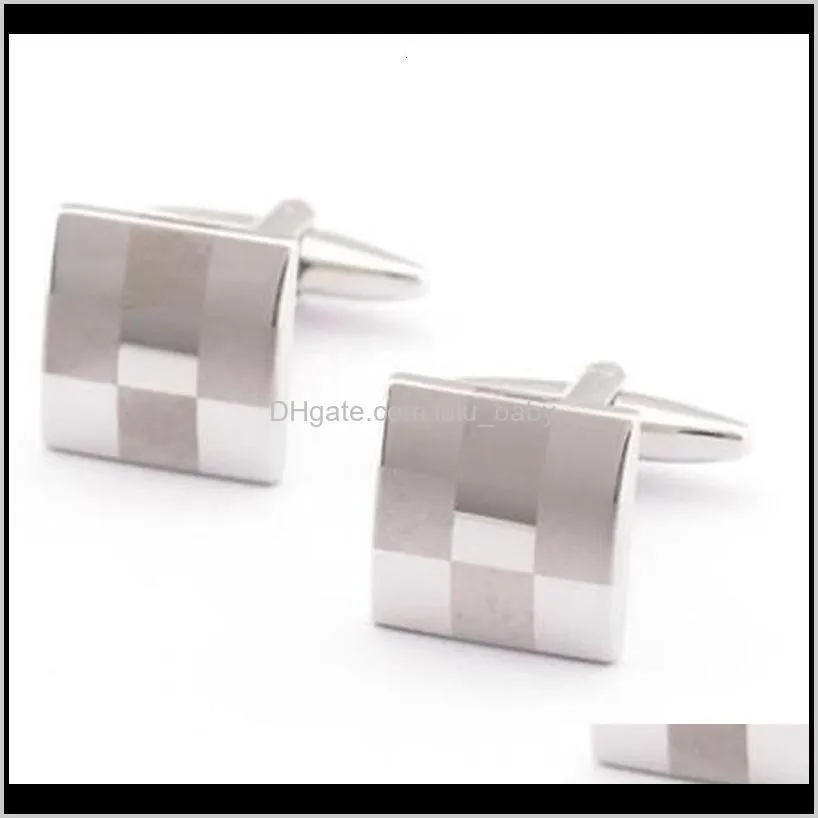 new square check cuff shirts business suit men cufflinks french metal cuffs links