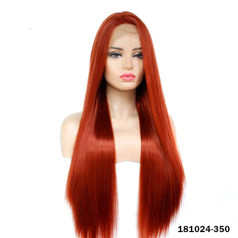 Burgundy Synthetic Lacefrontal Wig Simulation Human Hair Lace Front Wigs 12~26 inches Long Silky Straight perruques de cheveux humains 181024-350