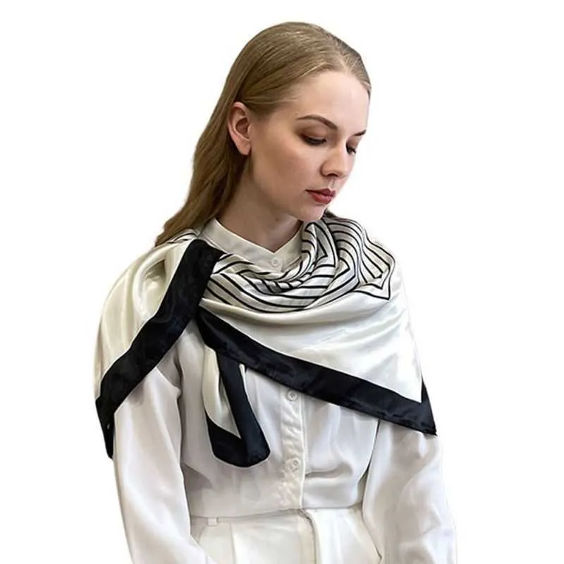 Écharpe d'hôtesse de l'air en soie imité pour dames grand foulard carré en Satin mode imprimé châle foulard cheveux Wrap