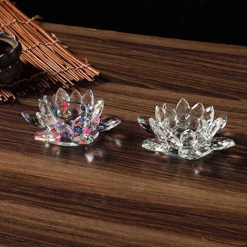 Crystal Glass Lotus Flower Candle Holder Buddhist Candlestick Decoration party