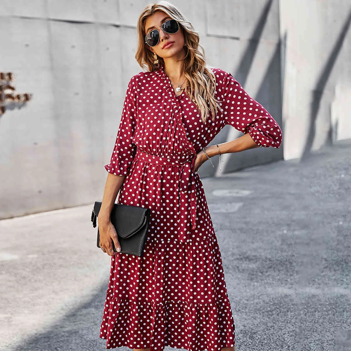 Jastie Women Summer Dress Polka Dot Midi Dresses Bohemian Hippie Casual Beach Dress Women's Clothing vestidos de verano 210419