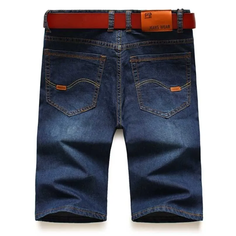 Jeans sottili da uomo d'affari casual da uomo, marchio di moda classico, pantaloncini di jeans elasticizzati larghi, pantaloni blu a cinque punte estivi 211108