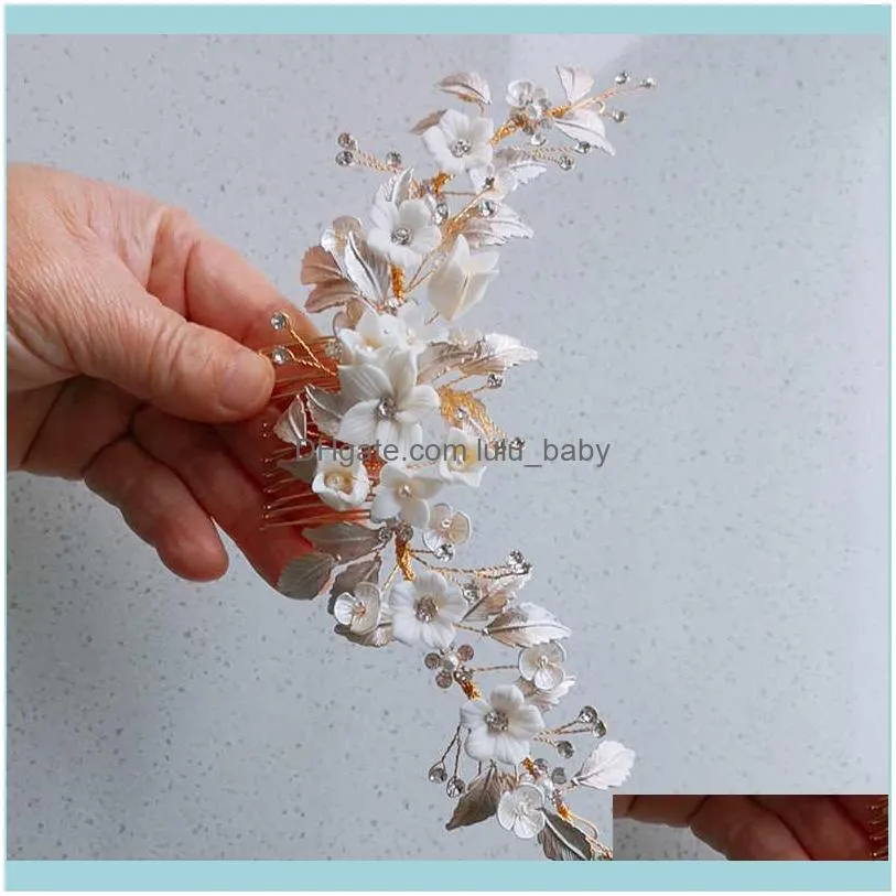 White Porcelain Flower Wedding Crown Bridal Hair Comb Accessories Handmade Women Headpiece Party Prom Jewelry
