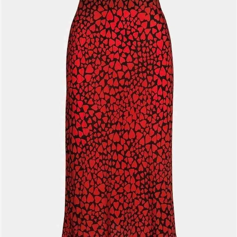 BBWM WOMAN French Style Small daisy Heart Leopard Print Silk Trumpet Skirts Vintage Chic Women Summer Casual Slim Waist Skirt 210621