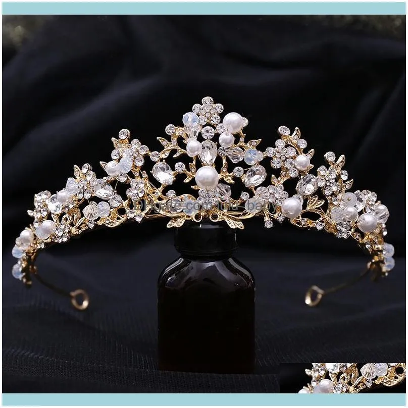 Pannband smycken floralbrid legering strass kristallpärlor bröllop tiara krona brud hår aessory brudtärnor prinsessa kvinnor smycken dr