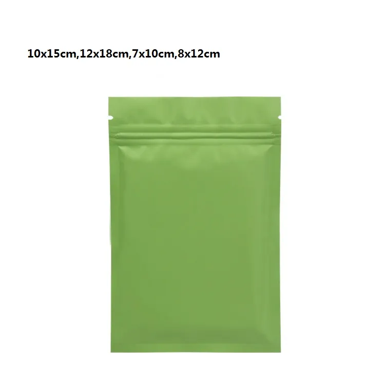 2021 Different Sizes 100pcs Heat Sealing Flat Zip Pouches Tear Notch Matte Green Aluminum Foil Zip Plastic Bag