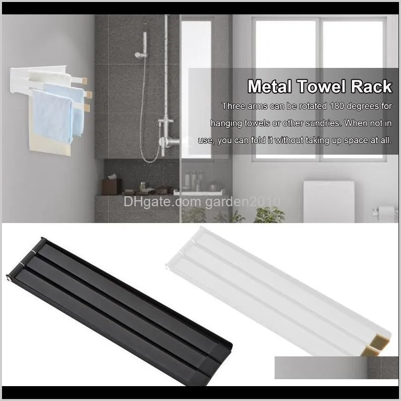 wall-mounted punch metal swing towel holder rack 3 arm wall mount swivel bar hanger hooks & rails