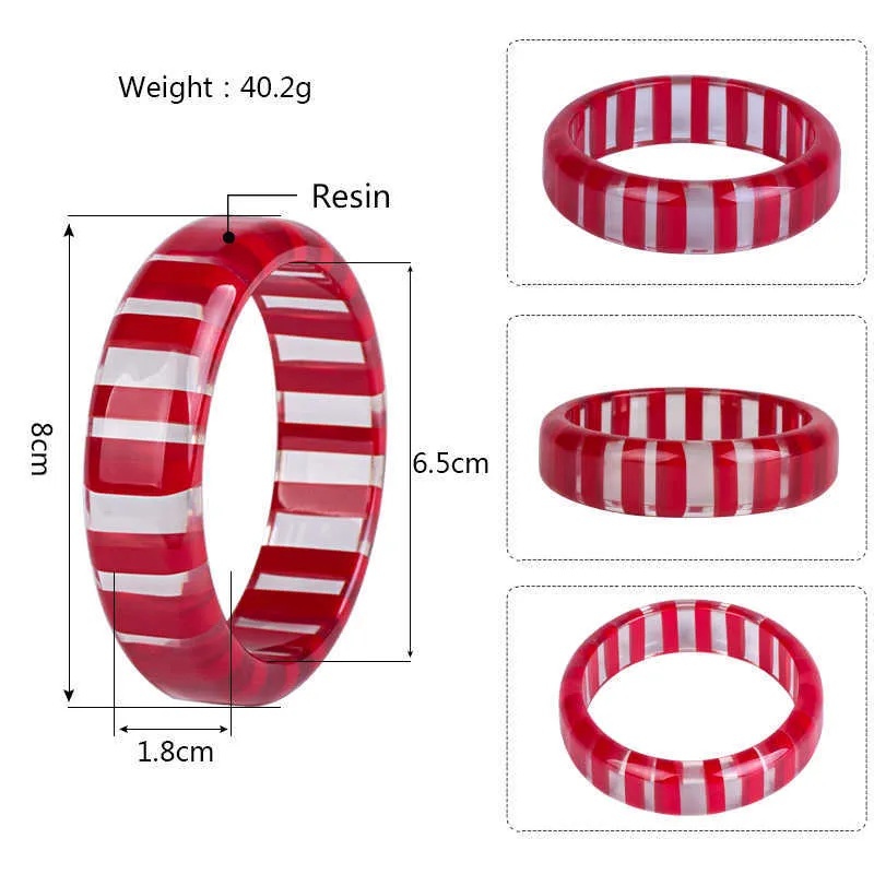 Trendy Fashion Acrylic Cuff Stripe Bracelets Bangles Women Statement Red Resin Vintage Simple Charm Bracelet Girls Jewelry (2)