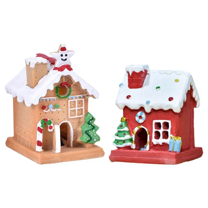 Christmas Decorations House Miniature Decorative Rustic Figurine Battery Operated Small Light Up Display Tabletop For Party Indoor