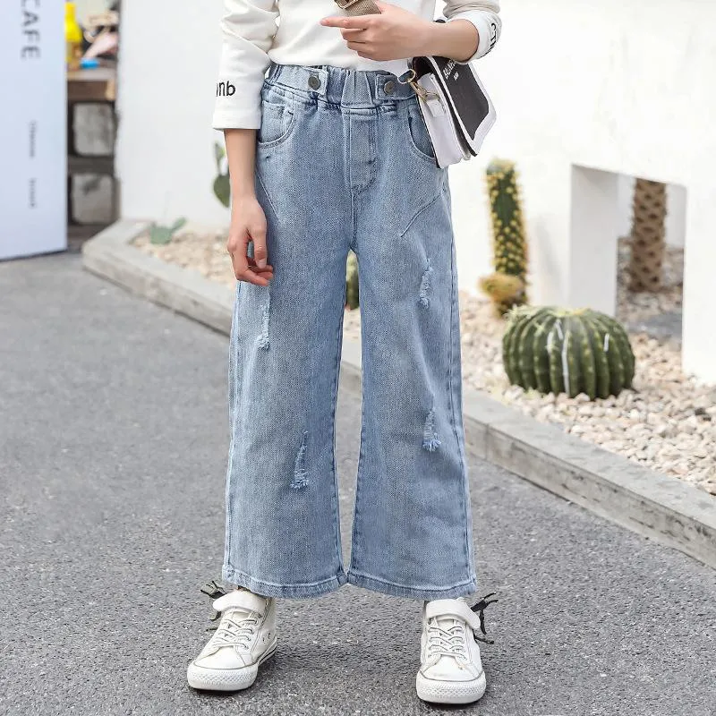 Girls Casual Loose Denim Wide Leg Trouser Jeans With Elastic Waist And Wide  Leg Pants For Spring And Autumn Sizes 4 12 Years From Huoyineji, $15.83