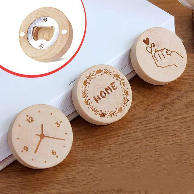 Blank DIY Wooden Round Shape Beer Bottle Pointers Coaster Kylskåp Magneter Dekoration Öpperare Rh4328