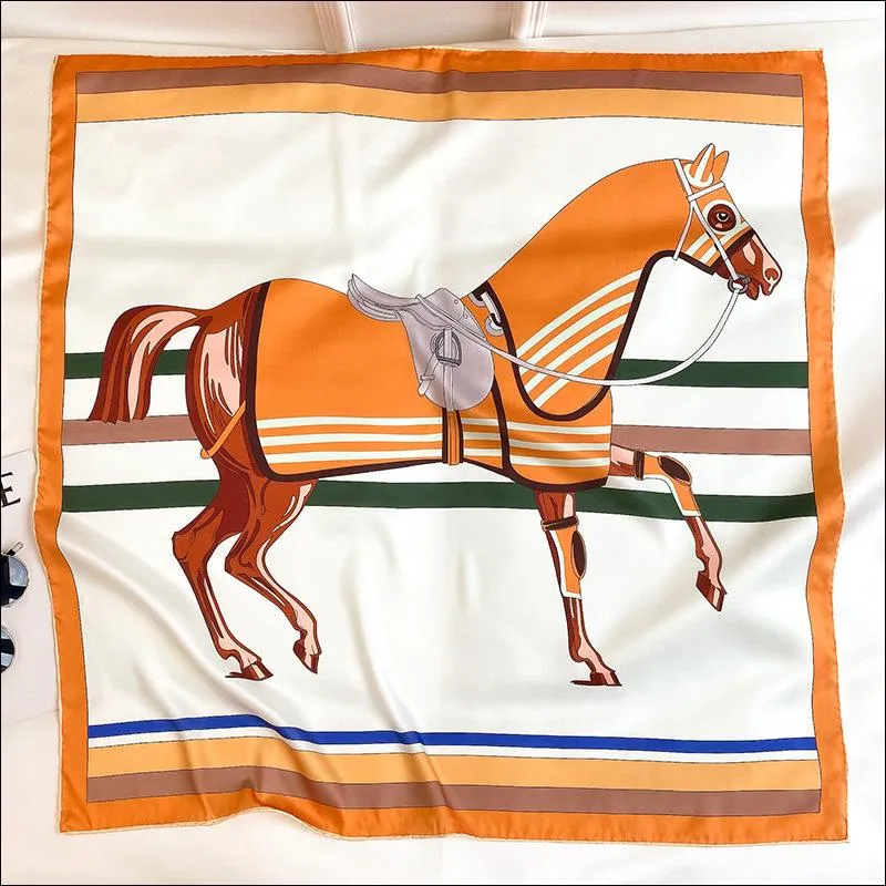 Лошадь печатает шелковый шарф рукой рулонные края женские атласные шарфы квадратные 90x90 дизайнерские шарфы для женщин 90см