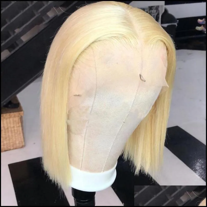 Synthetic Wigs Short Bob Wig Transparent Lace Front For Women Heat Resistant Fiber 613 Blonde 150% Density Daily Cosplay