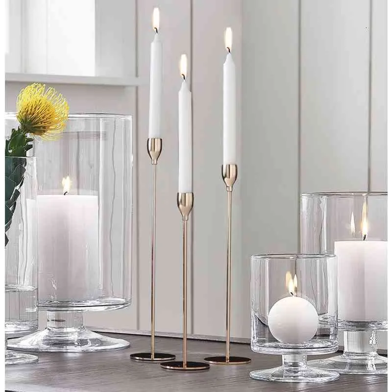 Goldene Kerzenhalter Aus Glas – Set Mit 3 Stück, Höhen 35,5–47,5 Cm, Für Hochzeit & Deko
