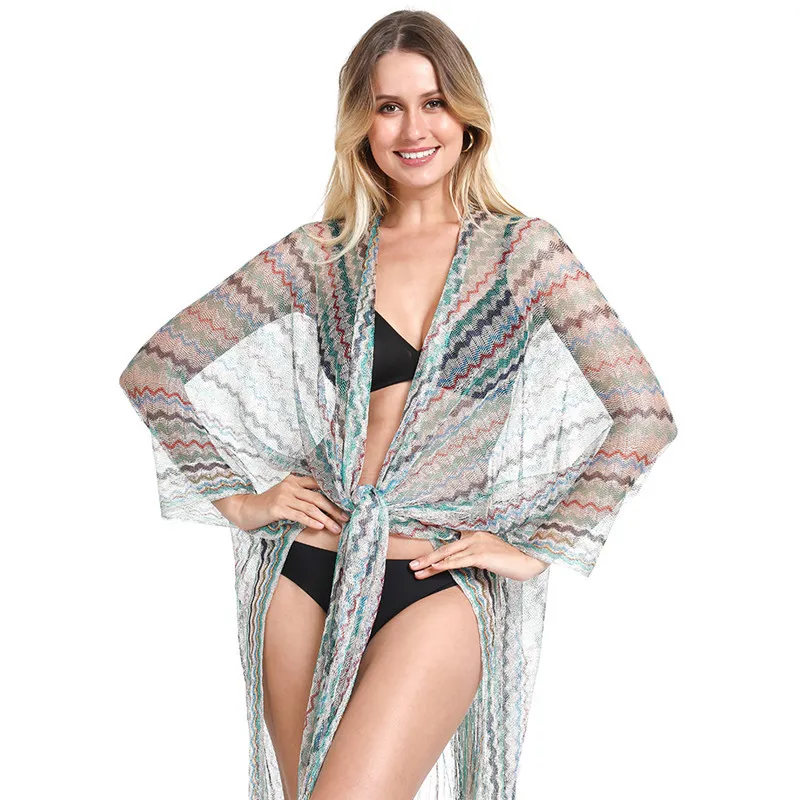 Beach Shawl Bikini Blouse Scarves Women Ethnic Style Scarf Smock Ladies Tassel Female Large Sea Wraps Cover-Ups Beachwear Suntan Cardigan ZYY1008