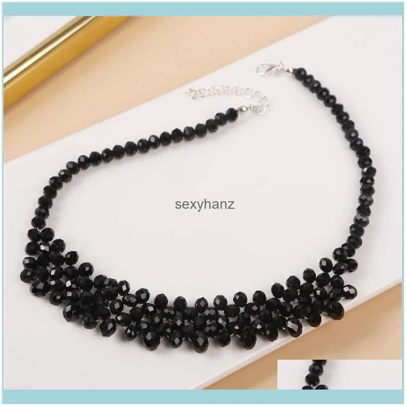 Fashion Women`s Handmade Beaded Black Crystal Chokers Necklaces For Ladies Grid Shape Geometric Necklace Party Jewelry Gifts