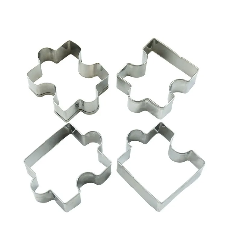 New 4 Pcs Baking Moulds Puzzle Shape Stainless Steel Cookie Cutter Set DIY Biscuit Mold Kitchen Tools Dessert Fondant Molds