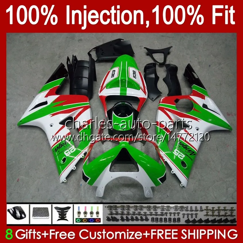 Kit de molde de injeção para Kawasaki Ninja ZX-636 ZX600 ZX 6R 6 R 600 CC 03-04 Corpo 8No.96 ZX 636 600cc ZX6R 03 04 ZX600C ZX636 ZX 6R 2003 2004 Fairing OEM Bodywork Green Stock