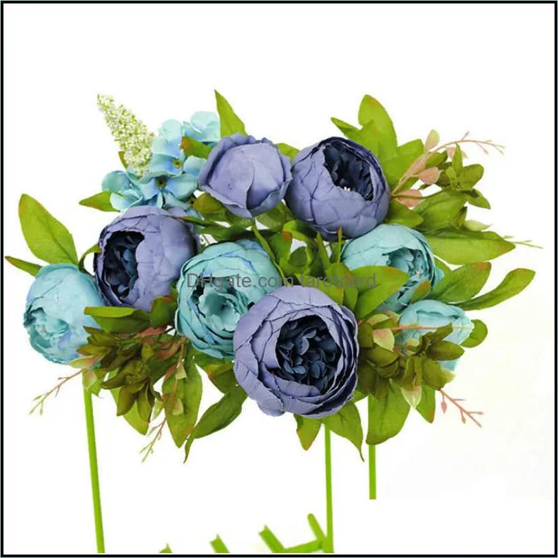 1pc 13 heads Fake Peony Flowers Bouquet Vintage Artificial Peony Silk Flowers Wedding Home Party Decoration 220110