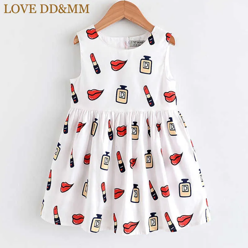 LOVE DD&MM Girls Dresses Summer Children's Wear Girls Fashion Full Printed Lips Lipstick Backless Princess Vest Dress 210715