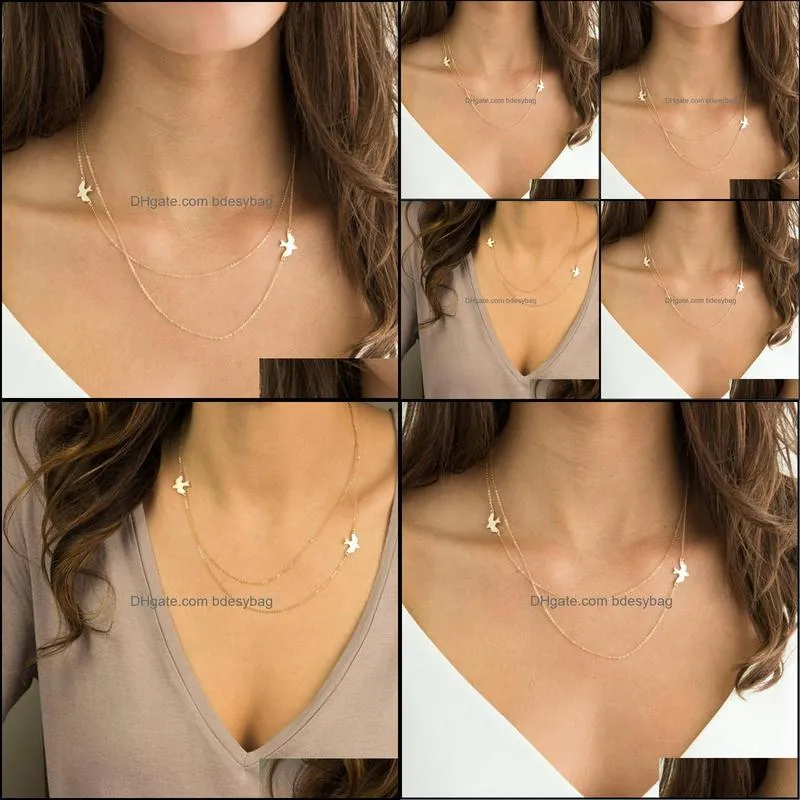 Peace  Necklaces & Pendants 2020 Simple Gold Silver Color Chain Clavicle Double Chains Fashion Jewelry