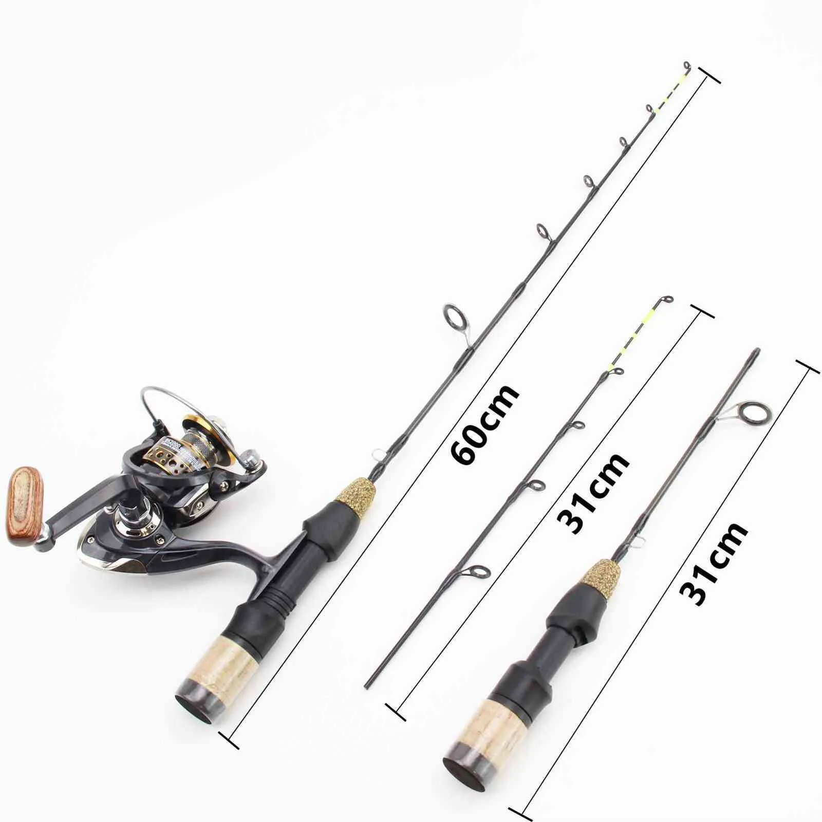 Winter Ice Fishing Set In 60cm Carbon Pole Tackle With 2 Tips Rod