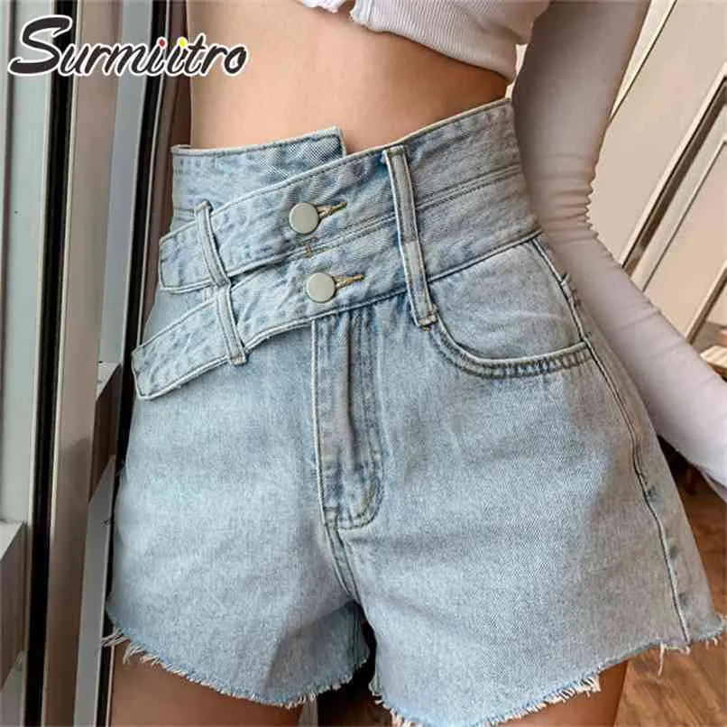 Surmitro Denim Spodenki Kobiety Est Lato Koreański Styl Czarny Niebieski Moda Wysoka Talia Kobiet Krótkie spodnie Dżinsy 210714