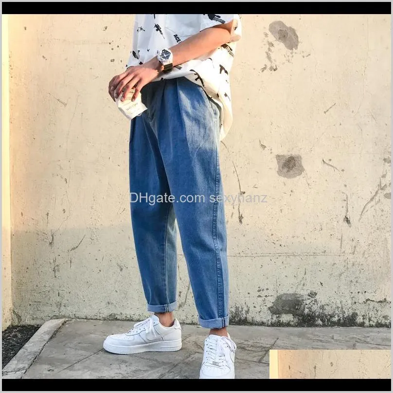 Mens Solid Blue Soft Jeans Men Slim Fit For Streetwear Hombre Straight Loose Denim Pants Male Trousers Mzcrw Mfk3S