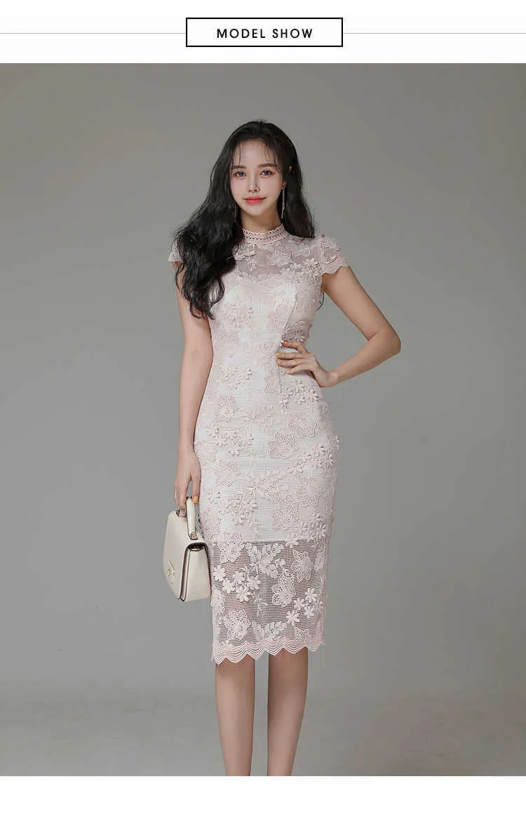 Elegant 3D Floral Lace Bodycon Midi Dress For Women Perfect
