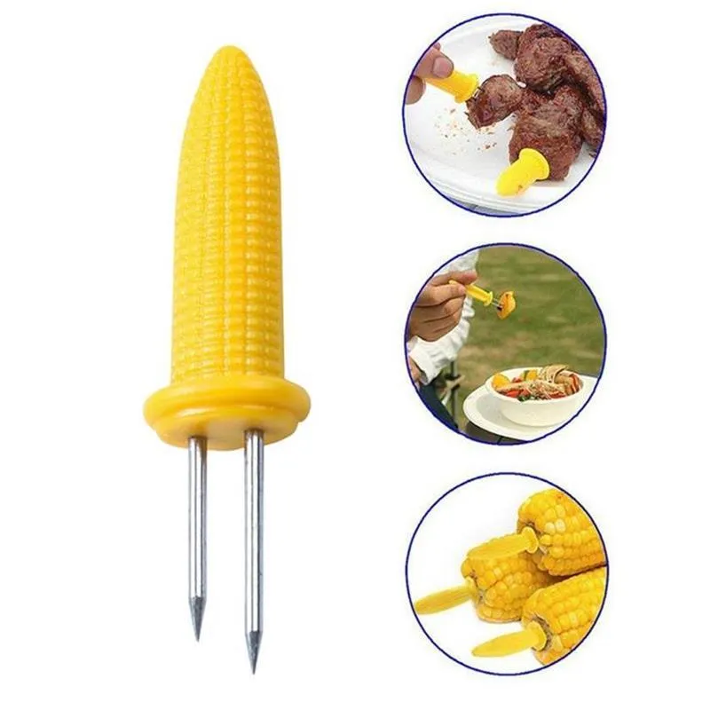 Stainless Steel BBQ Corn Holders Corn on The Cob Skewers Fruit Forks Outdoor Barbecue Fruit Fork Kitchen Tool