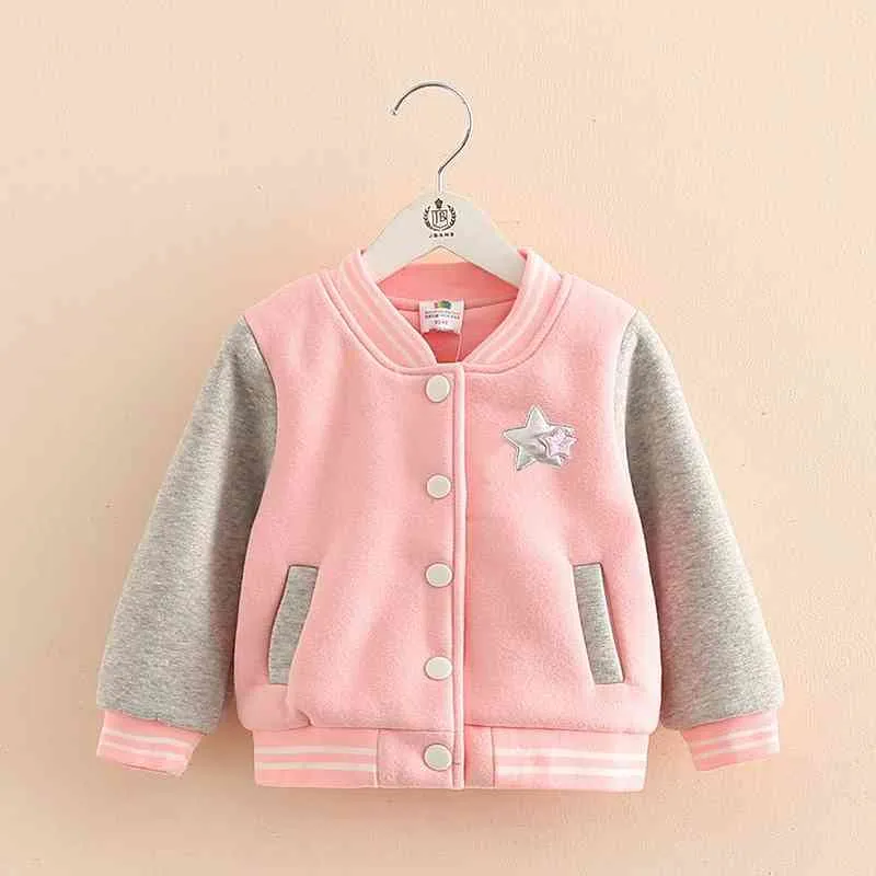 Outono Inverno Fashion 2 3 4 6 8 10 Anos Crianças Color Patchwork Mandarin Collar Girls Plus Velvet Jacket for Baby Kids 210529