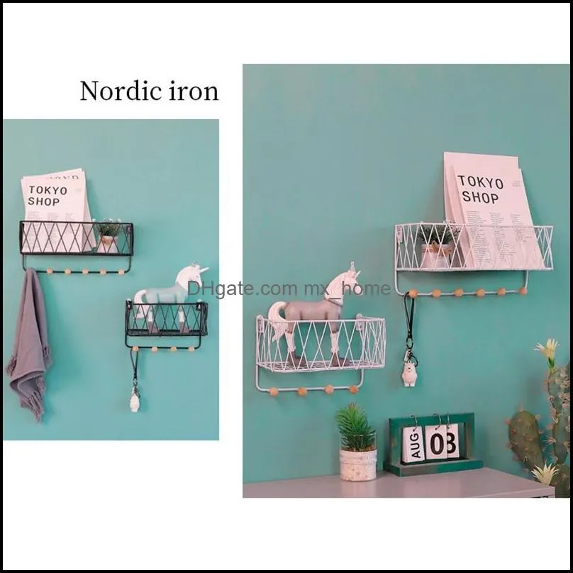 Creative Simple Nordic Wrought Iron Grid Wall Shelf Ornaments Home Wall Hook Mounted Storage Rack Decoration Housekeeper