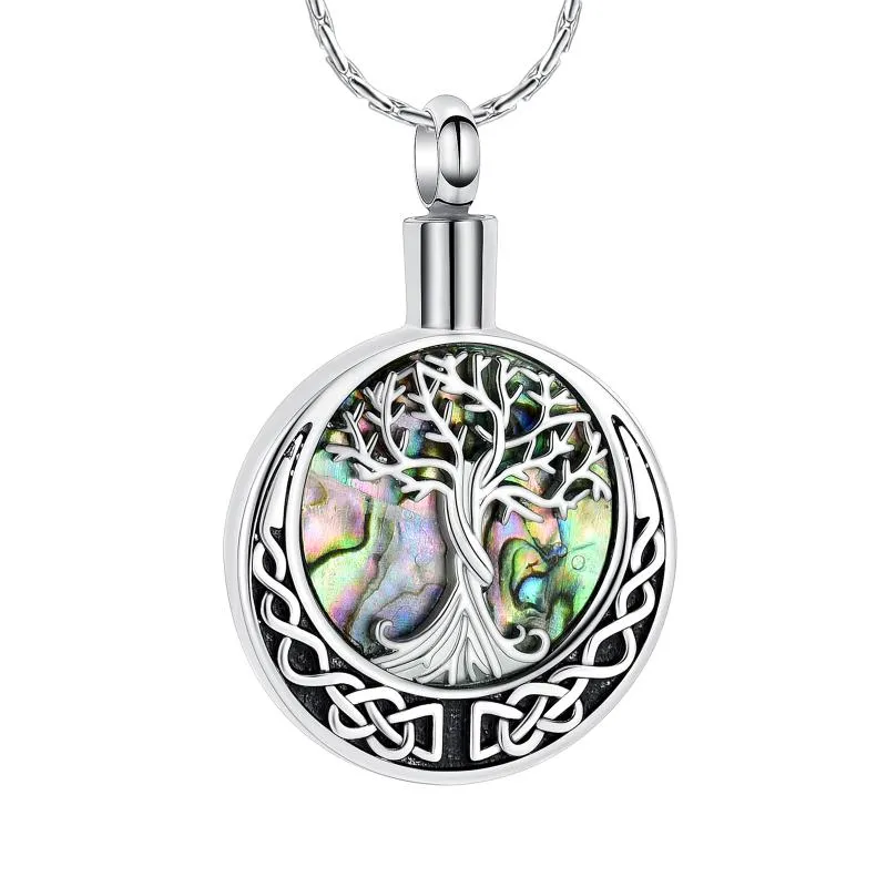 Pendant Necklaces Tree Of Life Cremation Jewelry For Ashes Abalone Shell Round Memorial Urn Necklace Stainless Steel Custom Keepsake