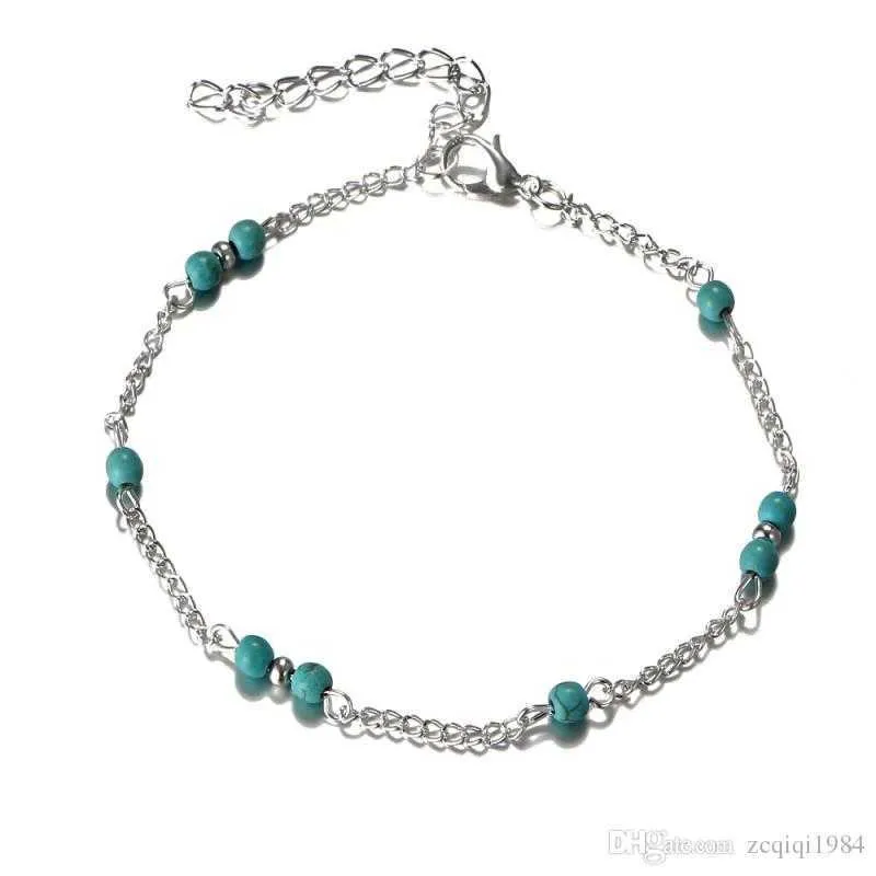Unique Turquoise Beads Anklet souvenir Ankle Bracelet Silver Beach Foot Chain Jewelry Fast New Hot Selling 1