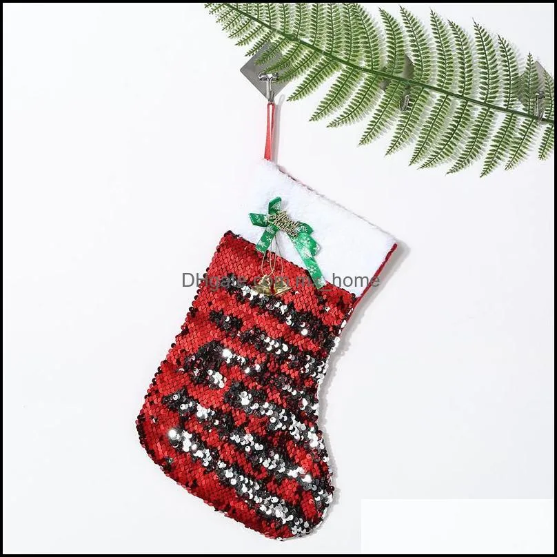 20*30CM 2020 Christmas Stocking Gift Bags Canvas Bling Bling Christmas Xmas Stocking Large Size Sequins Decorative Socks Bag Free