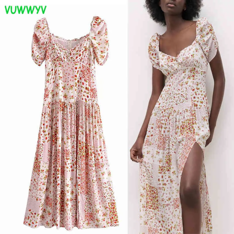 Summer Dress Pink Patchwork Print Midi es Women Short Puff Sleeve Party African Woman Vintage Draped Vestidos 210430